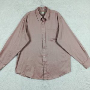 Vintage Haband Mens Shirt Button Up Solid Pink Textured Long Sleeve Pockets L